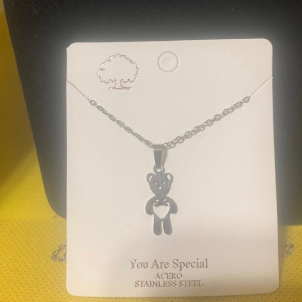 Stainless steel teddy bear necklace new